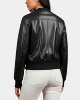 Women Real Leather Varsity Bomber Jacket Nova Black